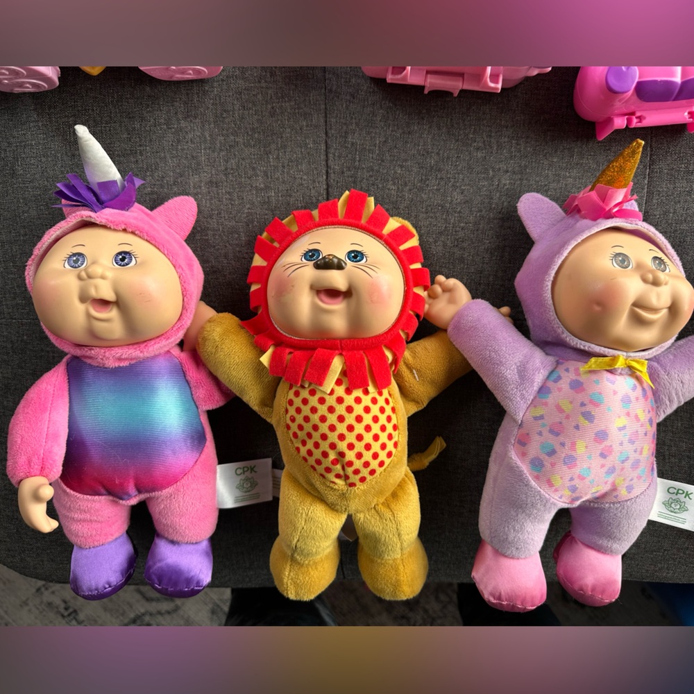 Plush Animal Costume Dolls Set - Pink, Yellow, Purple